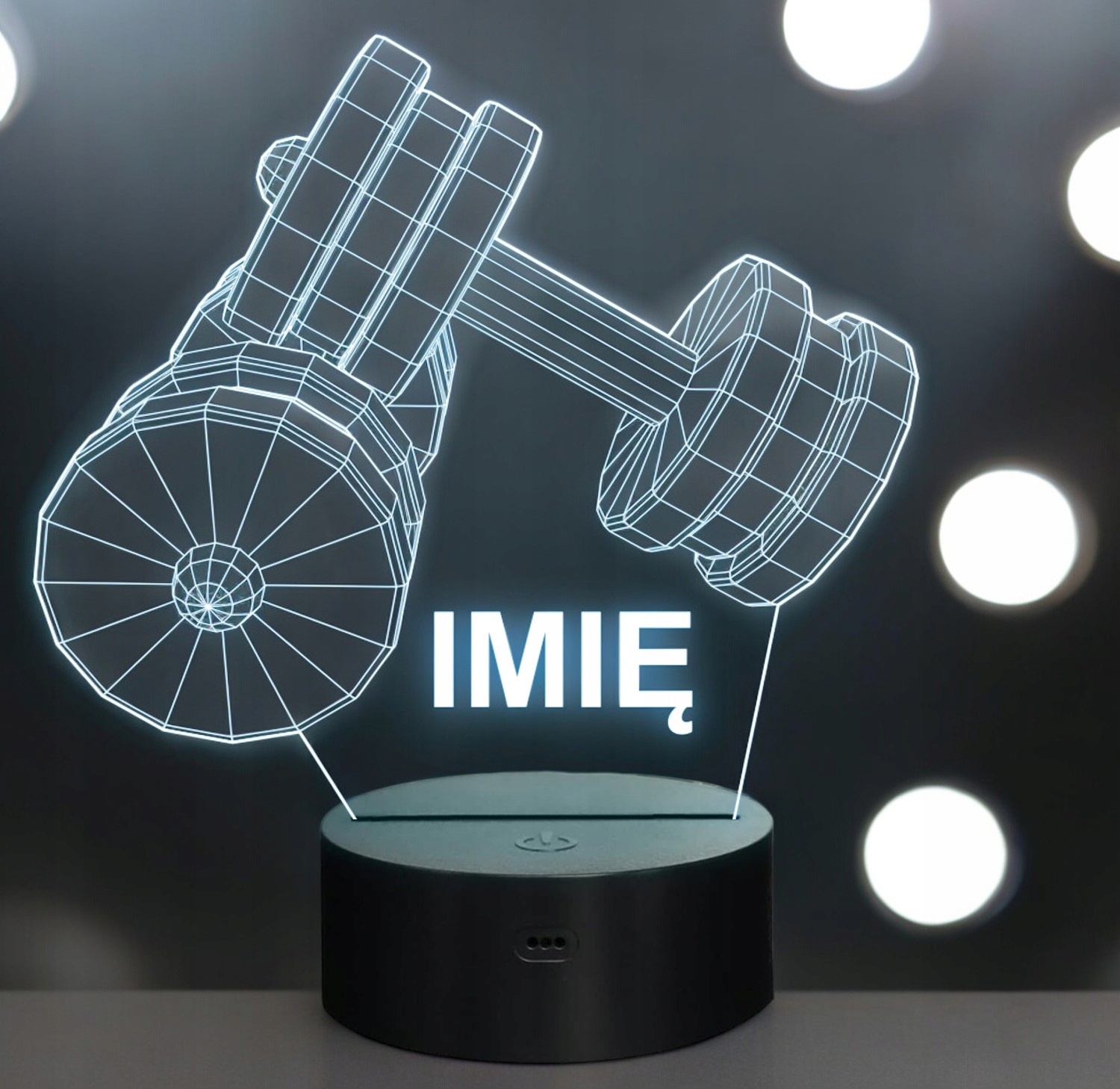 Lampka Nocna LED 3D Z Imieniem Grawer Sztangielki Hantle Na Prezent Lampka Nocna LED 3D Z Imieniem Grawer Sztangielki Hantle Na Prezent