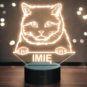 Lampka Nocna LED British Shorthair Rasa Kota z Imieniem na Prezent