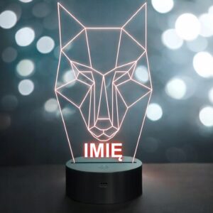 Lampka Nocna LED 3D Z Imieniem Grawer Wilk Personalizowana na Prezent