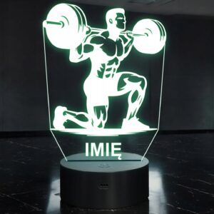 Lampka Nocna LED Imię Sylwetka Kulturysta Siłownia Sztanga Prezent Grawer