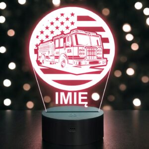Lampka Nocna LED Imię Statuetka Wóz Straż Pożarna na Prezent Grawer v.7