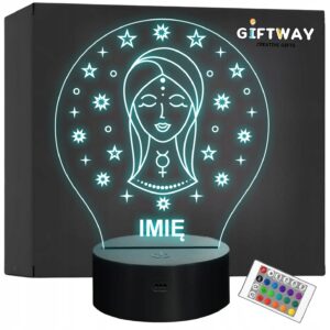 Lampka Nocna Panna LED Znak Zodiaku Horoskop z Imieniem Prezent Grawer
