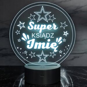 Lampka Nocna LED Statuetka Super Ksiądz na Prezent Grawer