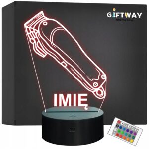 Lampka Nocna LED Imię Statuetka Maszynka Fryzjerska Barber Prezent Grawer 2