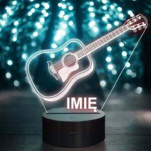 Lampka Nocna LED 3D Z Imieniem Grawer Gitara Personalizowana na Prezent