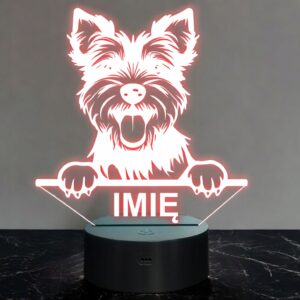 Lampka Nocna LED York Yorkshire Terrier Biewer z Imieniem na Prezent