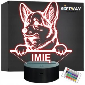 Lampka Nocna LED Corgi Rasa Psa z Imieniem na Prezent v.1
