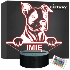 Lampka Nocna LED Pies Amstaff Rasa z Imieniem Prezent Grawer v.2