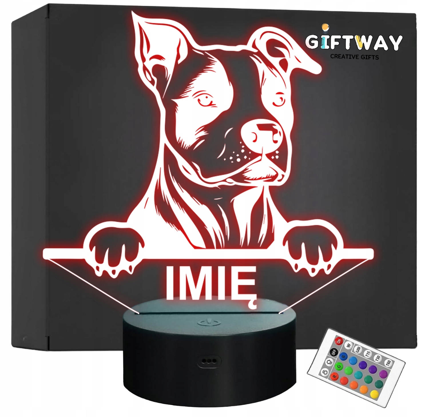 Lampka Nocna LED Pies Amstaff Rasa z Imieniem Prezent Grawer v.2 Lampka Nocna LED Pies Amstaff Rasa z Imieniem Prezent Grawer v.2