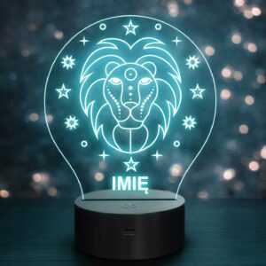 Lampka Nocna Lew LED Znak Zodiaku Horoskop z Imieniem Prezent Grawer