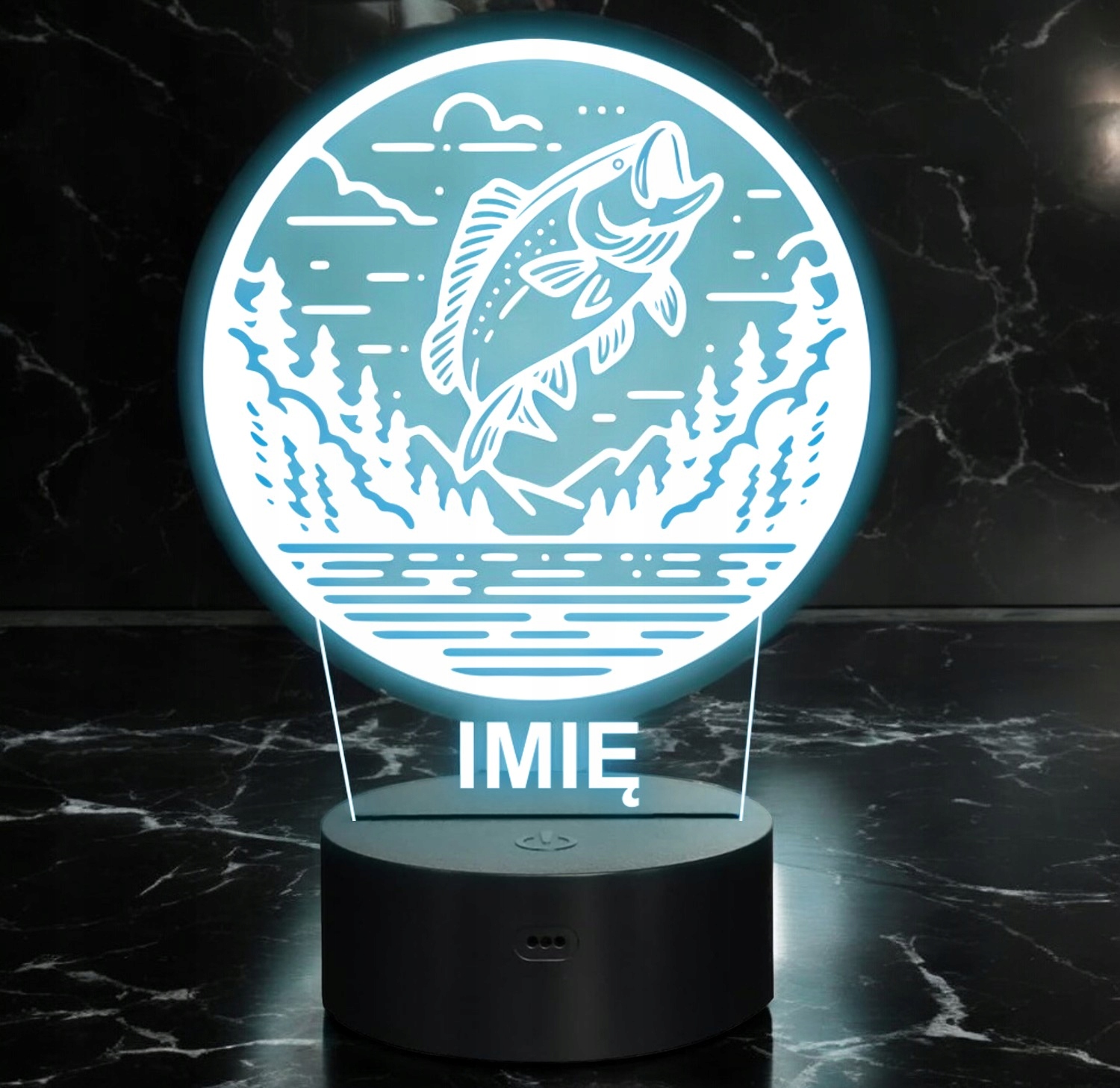 Lampka Nocna LED Statuetka Wędkowanie Ryba Łowienie Ryb Prezent Grawer Lampka Nocna LED Statuetka Wędkowanie Ryba Łowienie Ryb Prezent Grawer