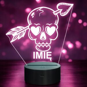 Lampka Nocna LED Imię Czaszka Strzała Amora Pastel Goth na Prezent Grawer