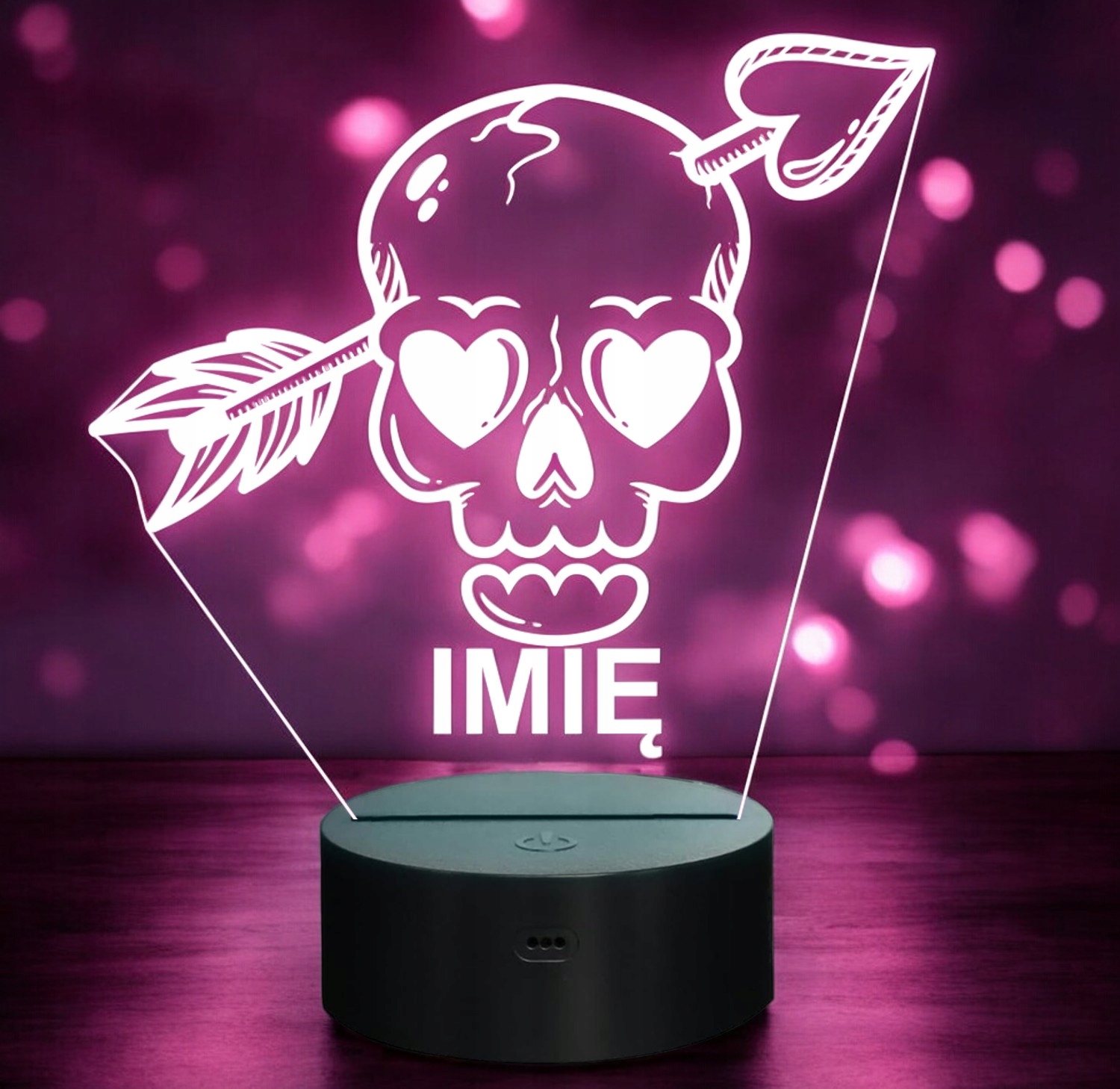 Lampka Nocna LED Imię Czaszka Strzała Amora Pastel Goth na Prezent Grawer Lampka Nocna LED Imię Czaszka Strzała Amora Pastel Goth na Prezent Grawer