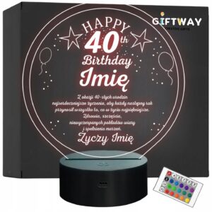 Lampka Nocna LED Prezent na 40 Urodziny Pamiątka Statuetka z Grawerem