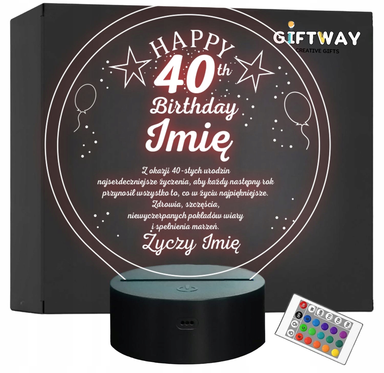 Lampka Nocna LED Prezent na 40 Urodziny Pamiątka Statuetka z Grawerem Lampka Nocna LED Prezent na 40 Urodziny Pamiątka Statuetka z Grawerem