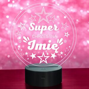 Lampka Nocna LED Statuetka Super Chrzestna Chrzest na Prezent Grawer