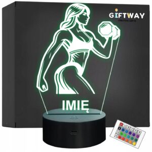 Lampka Nocna LED Imię Kulturystka Siłownia Hantle na Prezent Grawer