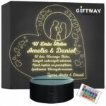 Lampka Nocna LED Prezent Ślubny na Ślub Pamiątka dla Pary Młodej Grawer v.2