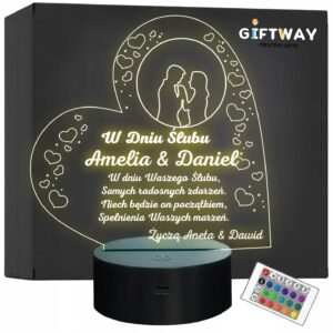Lampka Nocna LED Prezent Ślubny na Ślub Pamiątka dla Pary Młodej Grawer v.2