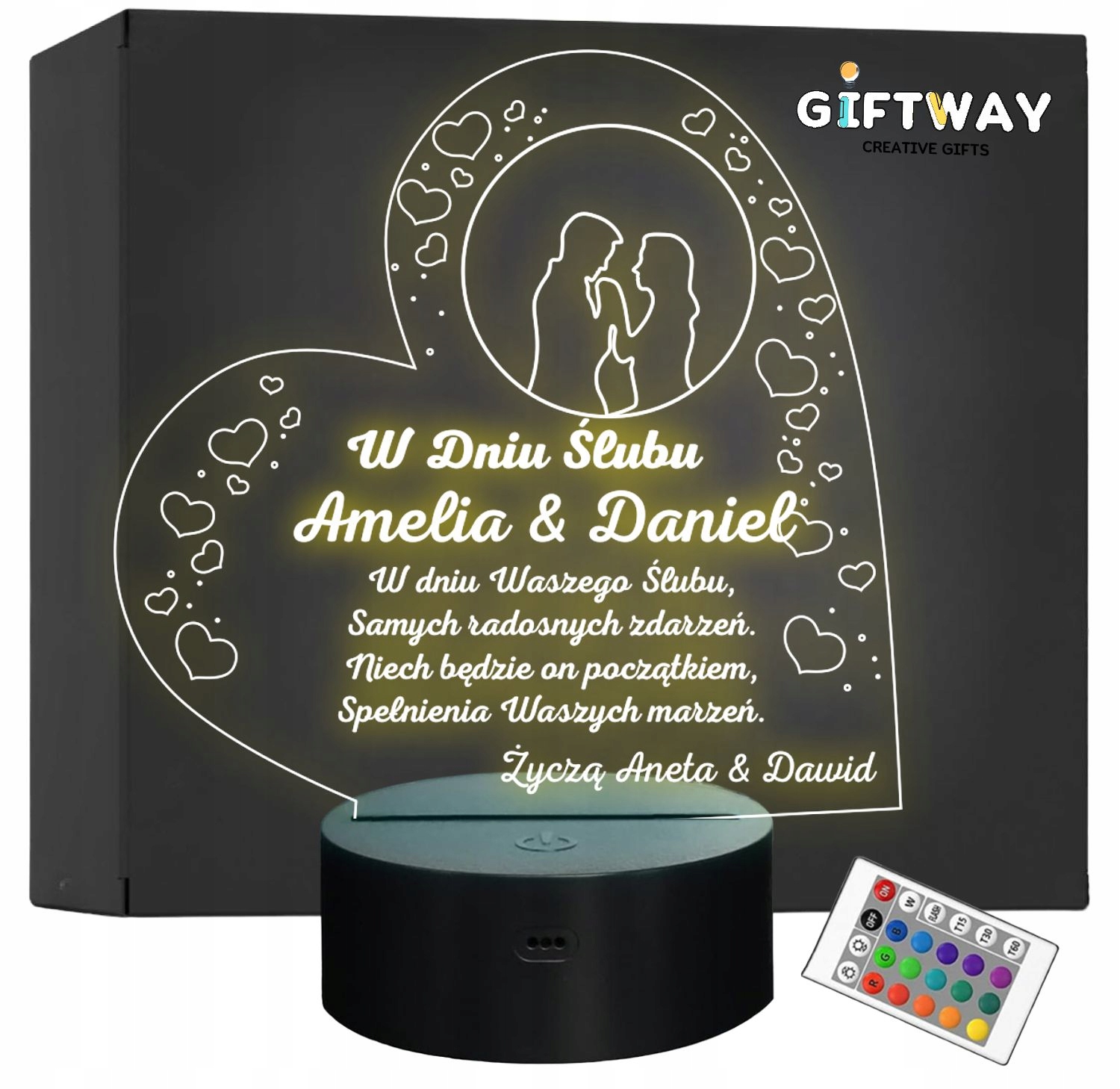 Lampka Nocna LED Prezent Ślubny na Ślub Pamiątka dla Pary Młodej Grawer v.2 Lampka Nocna LED Prezent Ślubny na Ślub Pamiątka dla Pary Młodej Grawer v.2