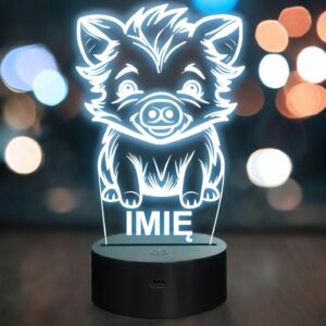 Lampka Nocna LED Z Imieniem Słodki Dzik dla Dzieci na Prezent Grawer