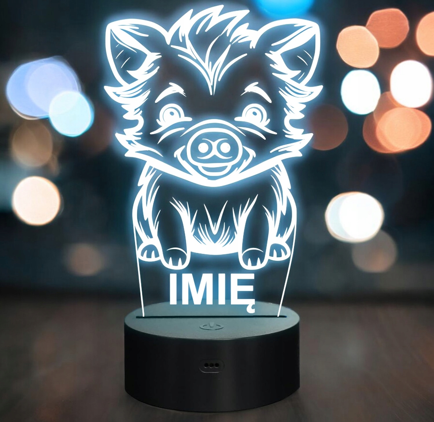 Lampka Nocna LED Z Imieniem Słodki Dzik dla Dzieci na Prezent Grawer Lampka Nocna LED Z Imieniem Słodki Dzik dla Dzieci na Prezent Grawer