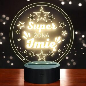 Lampka Nocna LED Statuetka Super Żona Małżeństwo na Prezent Grawer