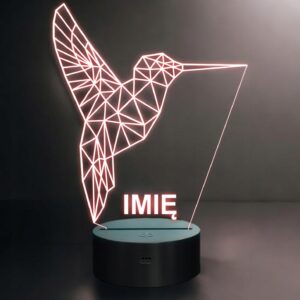 Lampka Nocna LED 3D Z Imieniem Grawer Koliber Ptak Prezent Personalizowana