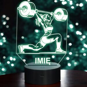 Lampka Nocna LED Imię Kulturystka Siłownia Sztanga na Prezent Grawer v.2