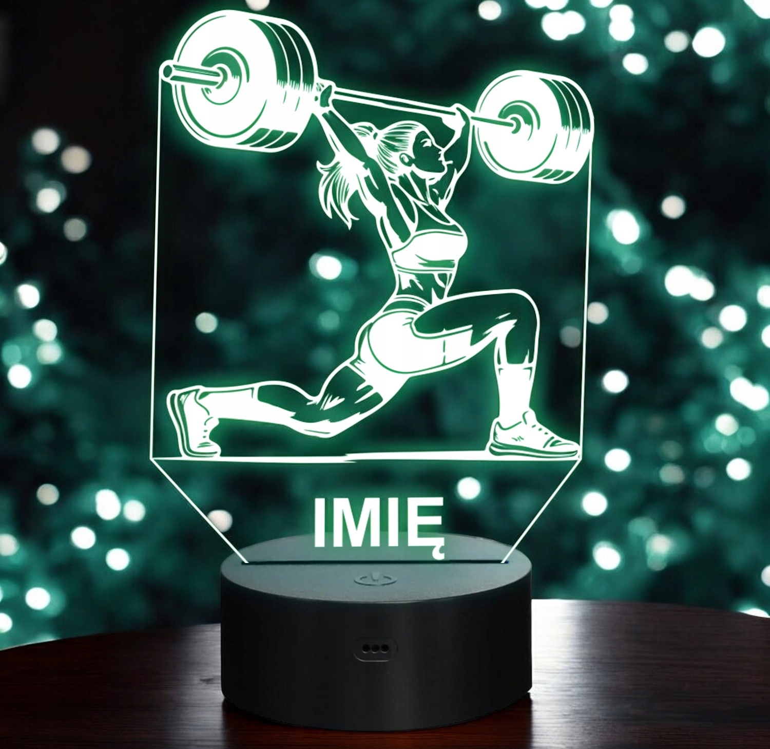 Lampka Nocna LED Imię Kulturystka Siłownia Sztanga na Prezent Grawer v.2 Lampka Nocna LED Imię Kulturystka Siłownia Sztanga na Prezent Grawer v.2