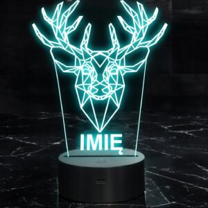 Lampka Nocna LED 3D Z Imieniem Jeleń Personalizowana Grawer na Prezent