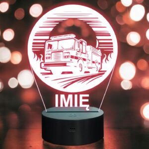 Lampka Nocna LED Imię Statuetka Wóz Straż Pożarna na Prezent Grawer v.3