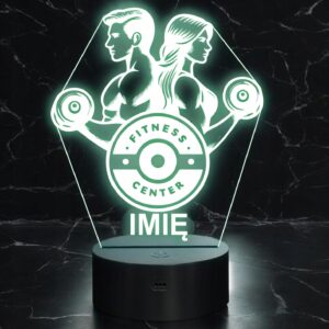 Lampka Nocna LED Imię Kulturyści Siłownia Sport Hantle na Prezent Grawer