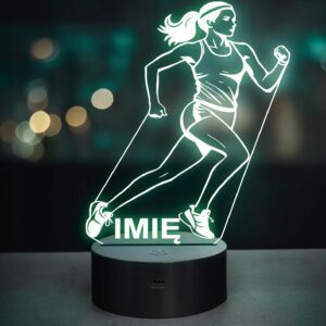 Lampka Nocna LED Z Imieniem Grawer Biegaczka Jogging Sport na Prezent v.1