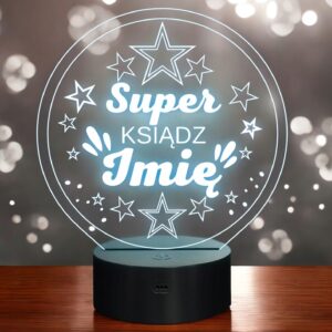 Lampka Nocna LED Statuetka Super Ksiądz na Prezent Grawer