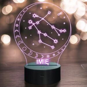 Lampka Nocna LED Bliźnięta Znak Zodiaku Horoskop z Imieniem Prezent Grawer