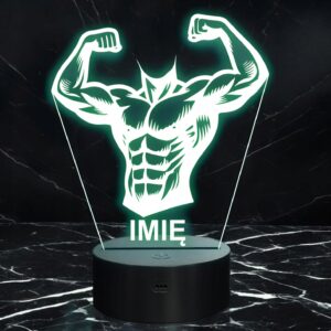 Lampka Nocna LED Imię Statuetka Sylwetka Kulturysta Siłownia Prezent Grawer