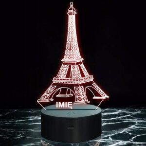Lampka Nocna LED Wieża Eiffla 3D Iluzja Prezent z Imieniem