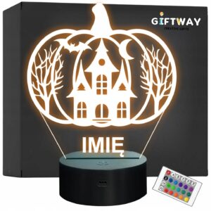 Lampka Nocna LED Imię Statuetka Halloween Dom Strachów Prezent Grawer v.2