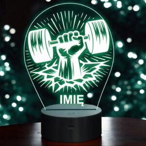 Lampka Nocna LED Imię Ręka Siłownia Sport Hantle na Prezent Grawer