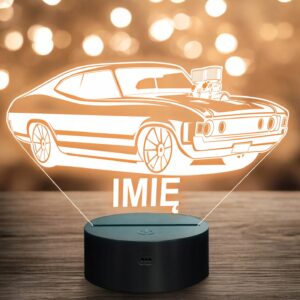 Lampka Nocna LED Imię Statuetka Samochód Auto Charger Retro Prezent Grawer