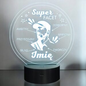 Lampka Nocna LED Statuetka Dzień Chłopaka Super Facet na Prezent Grawer