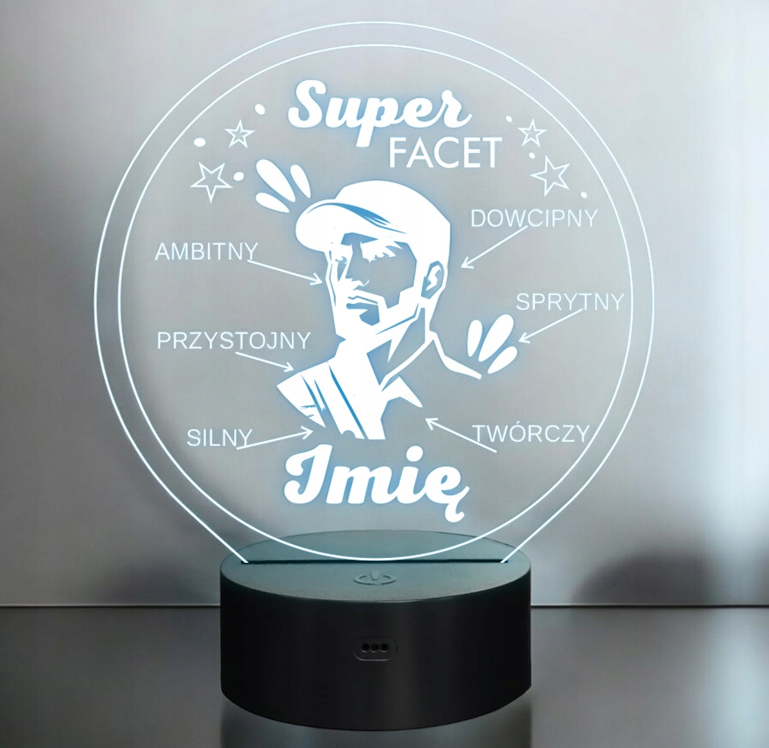 Lampka Nocna LED Statuetka Dzień Chłopaka Super Facet na Prezent Grawer Lampka Nocna LED Statuetka Dzień Chłopaka Super Facet na Prezent Grawer