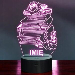 Lampka Nocna LED Imię Statuetka Książki z Różami Kawiarnia Prezent Grawer