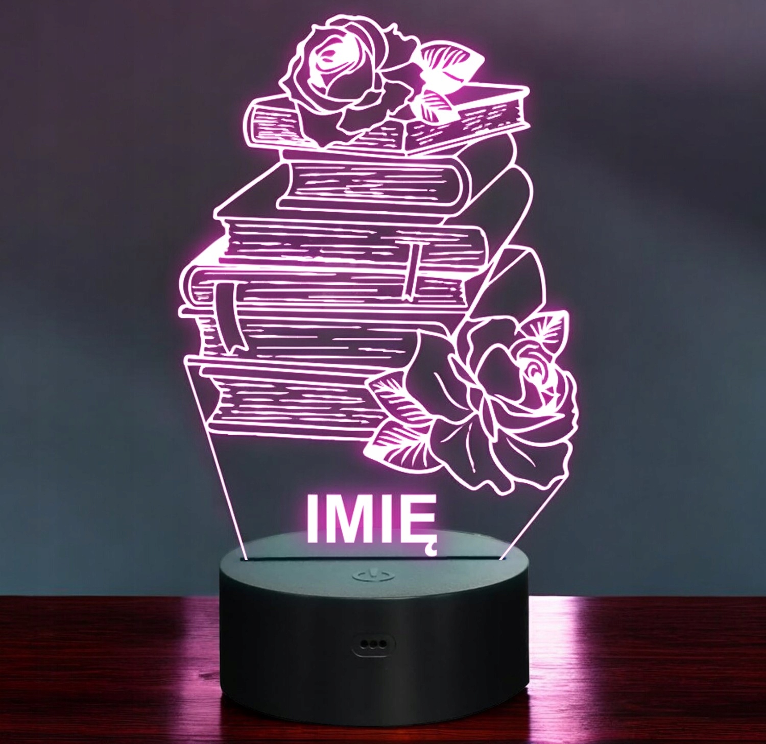 Lampka Nocna LED Imię Statuetka Książki z Różami Kawiarnia Prezent Grawer Lampka Nocna LED Imię Statuetka Książki z Różami Kawiarnia Prezent Grawer