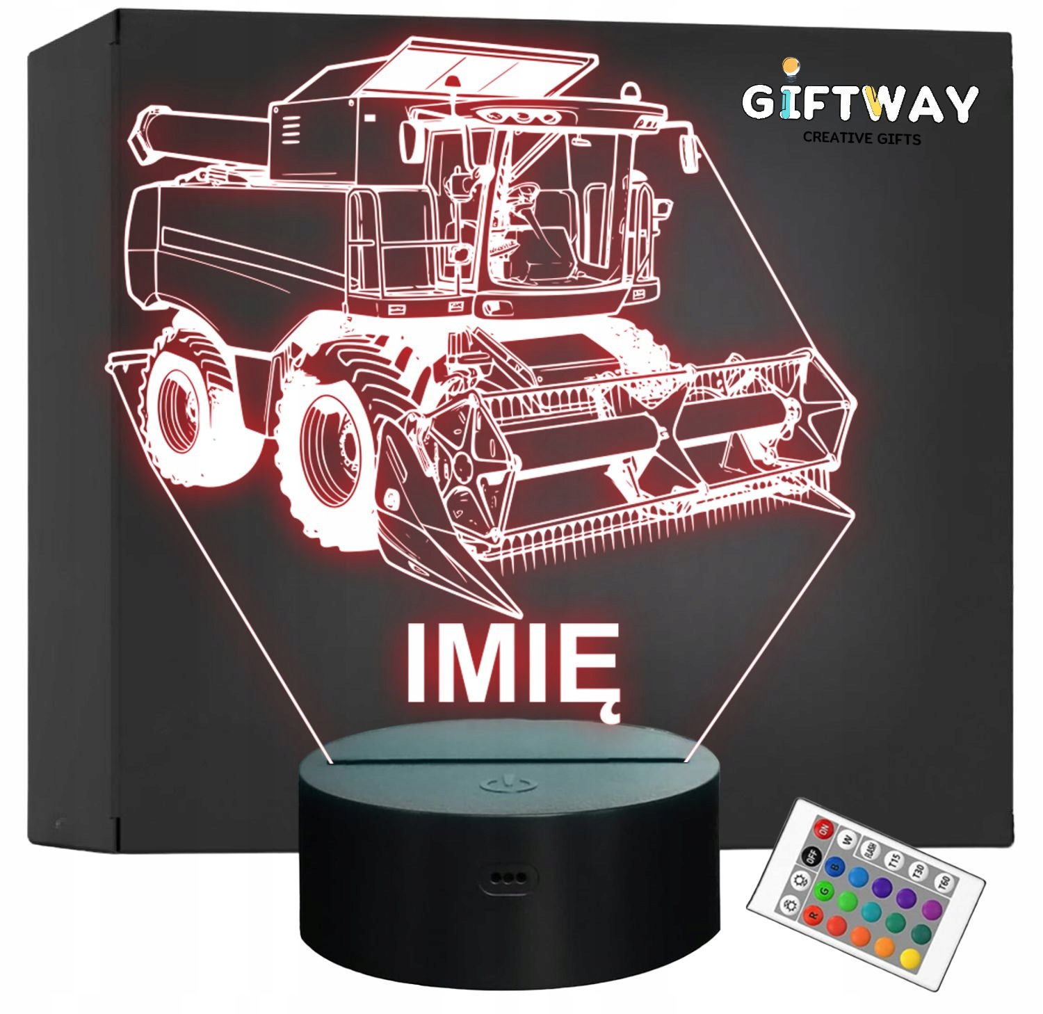 Lampka Nocna LED Imię Statuetka Kombajn Rolnik na Prezent Grawer Lampka Nocna LED Imię Statuetka Kombajn Rolnik na Prezent Grawer