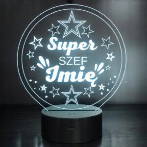 Lampka Nocna LED Statuetka Super Szef Praca na Prezent Grawer