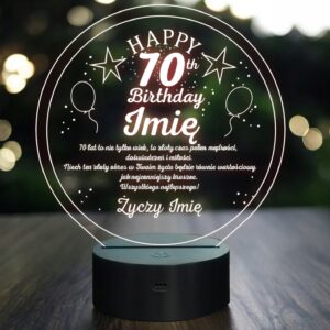 Lampka Nocna LED Prezent na 70 Urodziny Pamiątka Statuetka z Grawerem