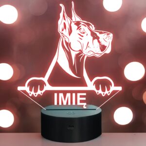 Lampka Nocna LED wielki Duńczyk Rasa Psa z Imieniem na Prezent