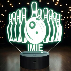 Lampka Nocna LED Z Imieniem Grawer Kręgle Sport na Prezent